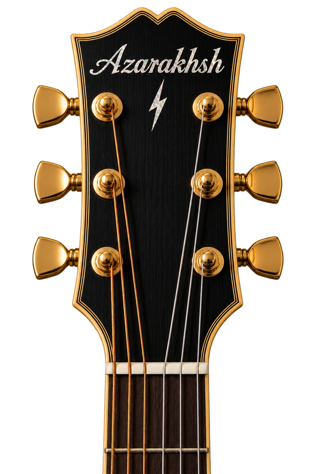 Azarakhsh guitar headstock with six strings